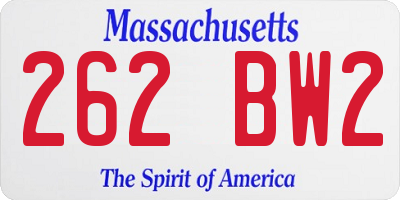 MA license plate 262BW2
