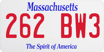 MA license plate 262BW3