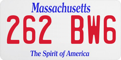 MA license plate 262BW6