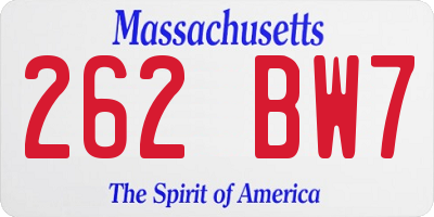 MA license plate 262BW7