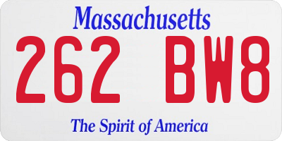 MA license plate 262BW8