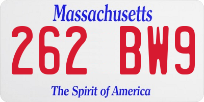 MA license plate 262BW9