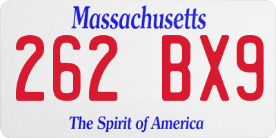 MA license plate 262BX9