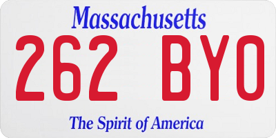 MA license plate 262BY0