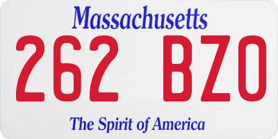 MA license plate 262BZ0
