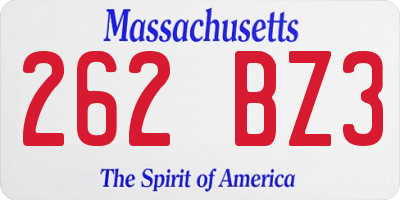 MA license plate 262BZ3