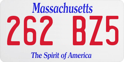 MA license plate 262BZ5