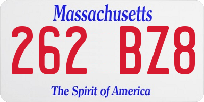 MA license plate 262BZ8