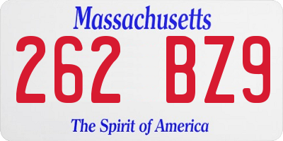 MA license plate 262BZ9