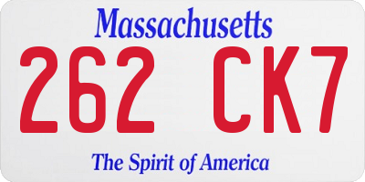 MA license plate 262CK7