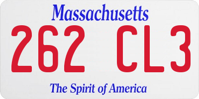 MA license plate 262CL3