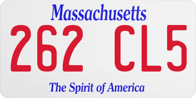 MA license plate 262CL5