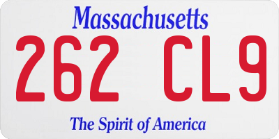 MA license plate 262CL9