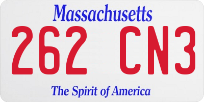MA license plate 262CN3