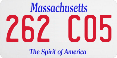 MA license plate 262CO5