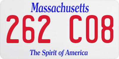 MA license plate 262CO8