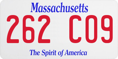 MA license plate 262CO9