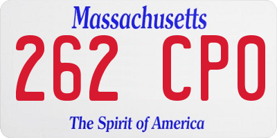 MA license plate 262CP0