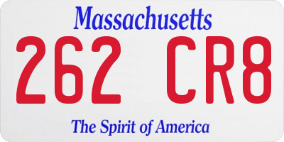MA license plate 262CR8