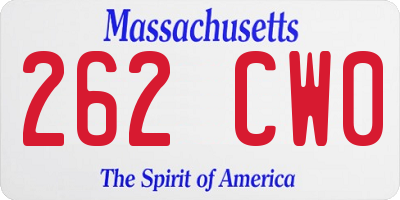 MA license plate 262CW0