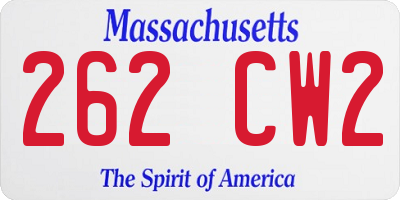 MA license plate 262CW2