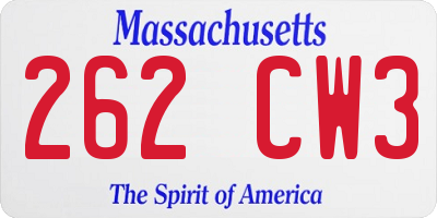 MA license plate 262CW3