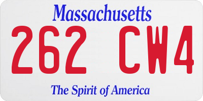 MA license plate 262CW4