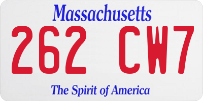 MA license plate 262CW7