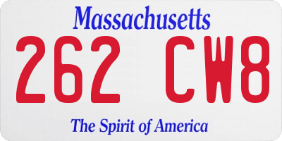 MA license plate 262CW8