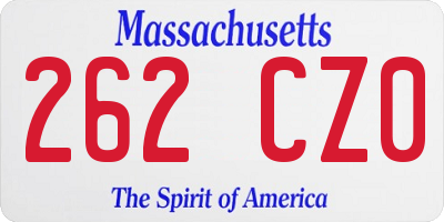 MA license plate 262CZ0