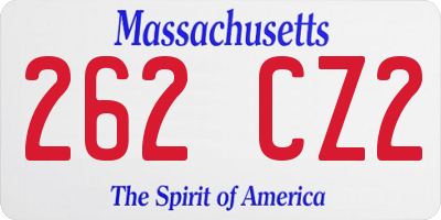 MA license plate 262CZ2