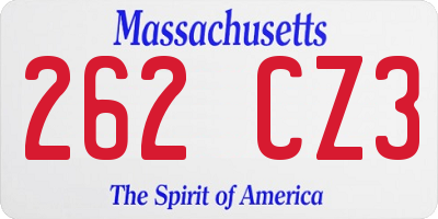 MA license plate 262CZ3