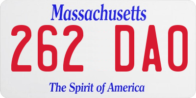 MA license plate 262DA0