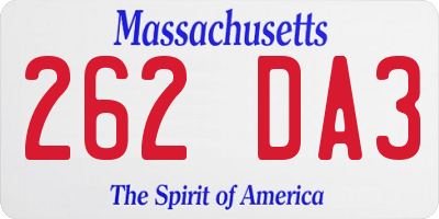 MA license plate 262DA3