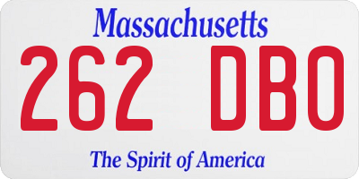 MA license plate 262DB0