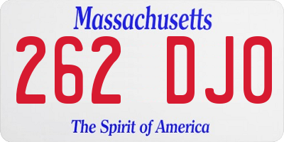MA license plate 262DJ0