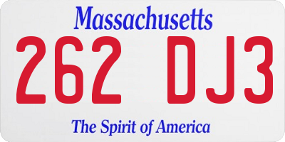 MA license plate 262DJ3