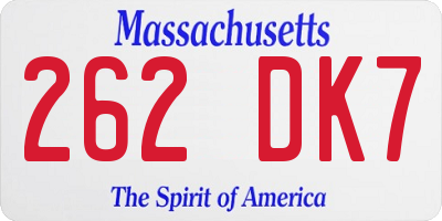 MA license plate 262DK7