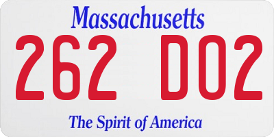 MA license plate 262DO2