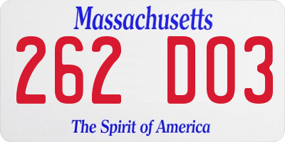 MA license plate 262DO3