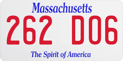 MA license plate 262DO6