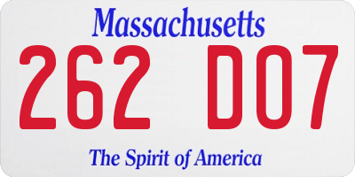 MA license plate 262DO7
