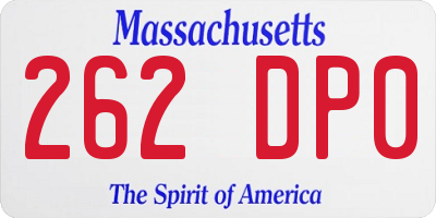 MA license plate 262DP0