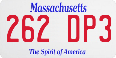 MA license plate 262DP3