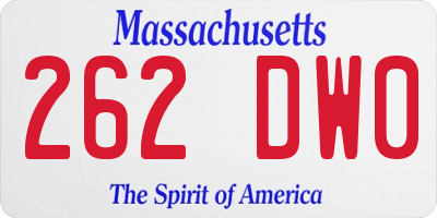 MA license plate 262DW0