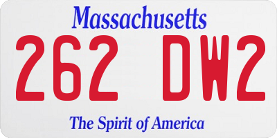 MA license plate 262DW2