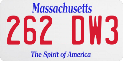 MA license plate 262DW3