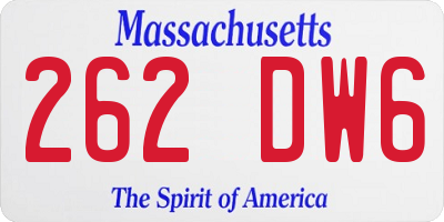 MA license plate 262DW6