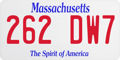 MA license plate 262DW7
