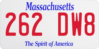 MA license plate 262DW8